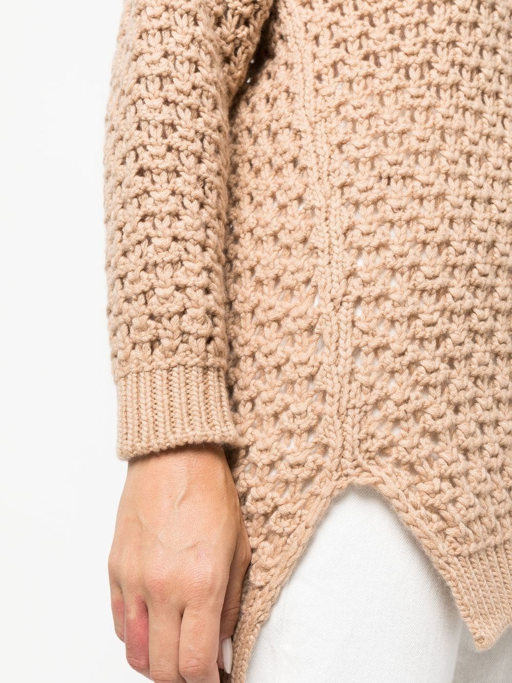 Agnona Beige Open-knit Sweater With V-neckline In Nude