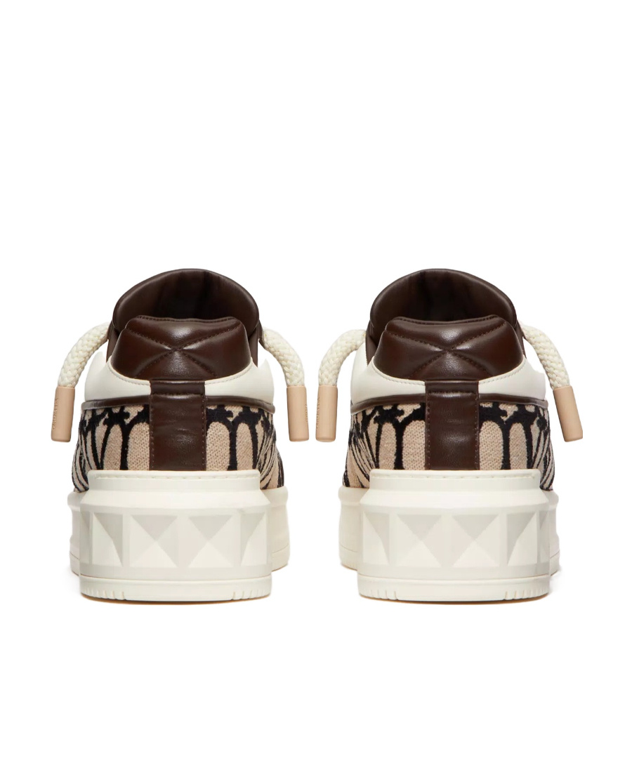 Valentino Garavani One Stud Xl Low-top Trainer In Nappa Leather And Toile Iconographe Fabric In Multicolor