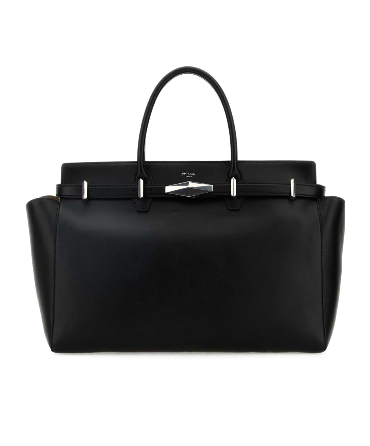 Jimmy Choo Black Leather Large Diamond Belted Shopping Bag In Black