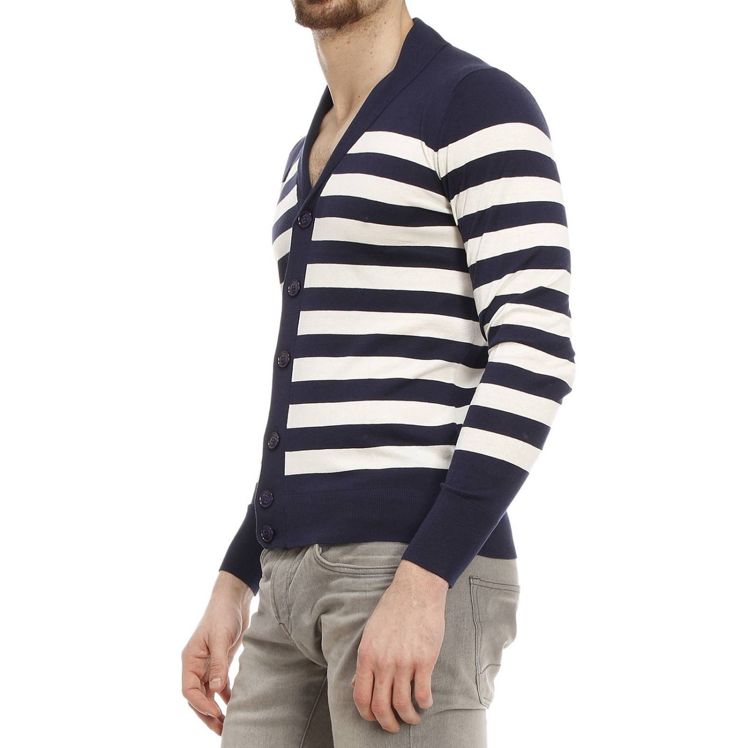 Armani Jeans Striped Cardigan In Black