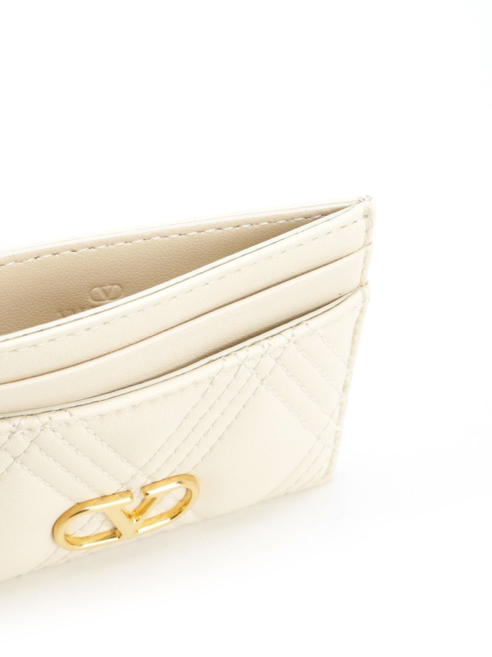 Valentino Quilted Vlogo Card Holder In White