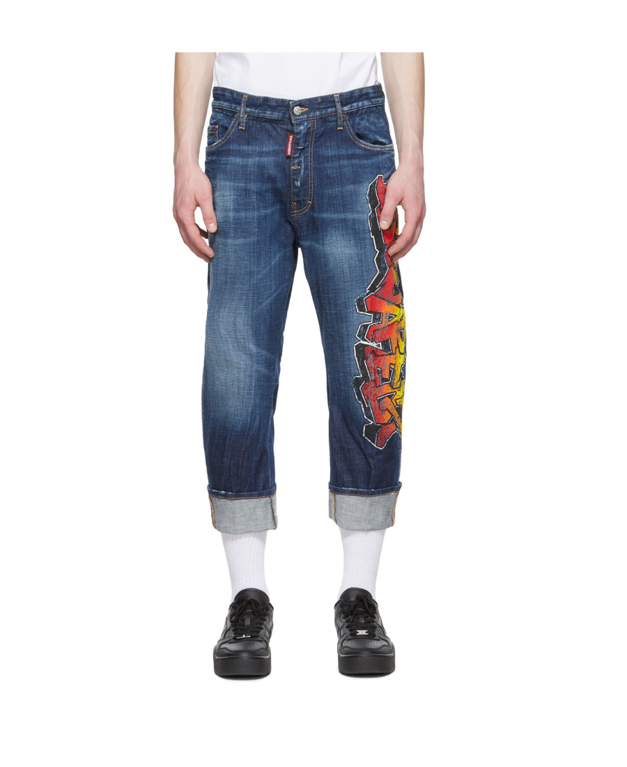 Dsquared2 Dark Clean Wash Big Brother Jeans With Print In Blue