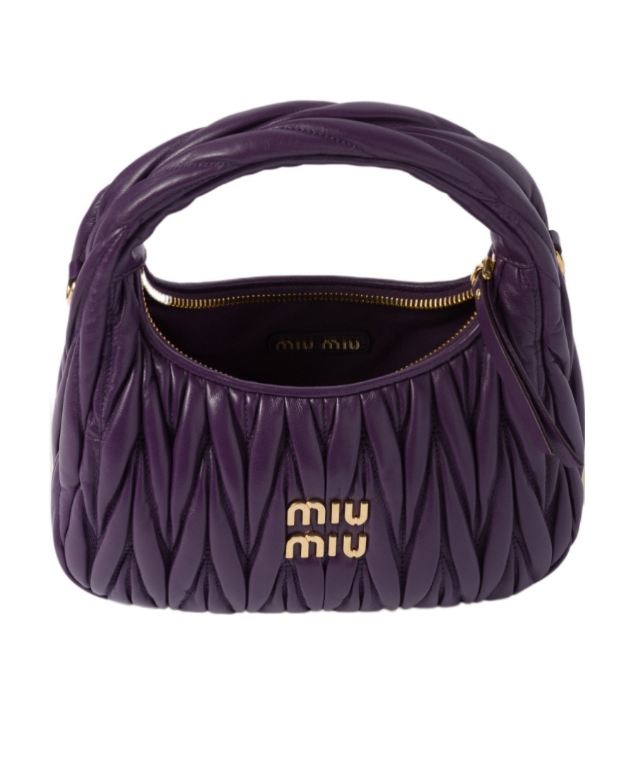 Miu Miu Mini Wander Quilted Leather Hobo Bag In Purple
