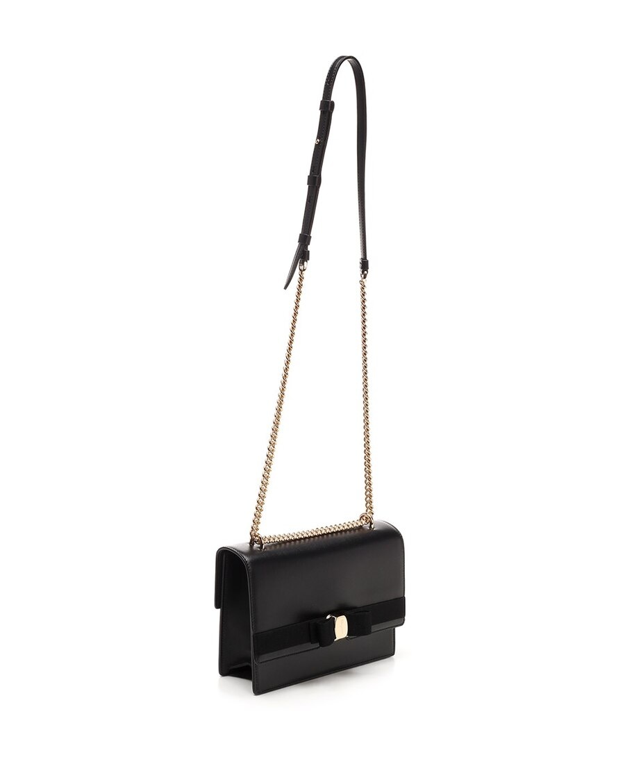 Shop Ferragamo Salvatore Vara Bow Medium Shoulder Bag In Black