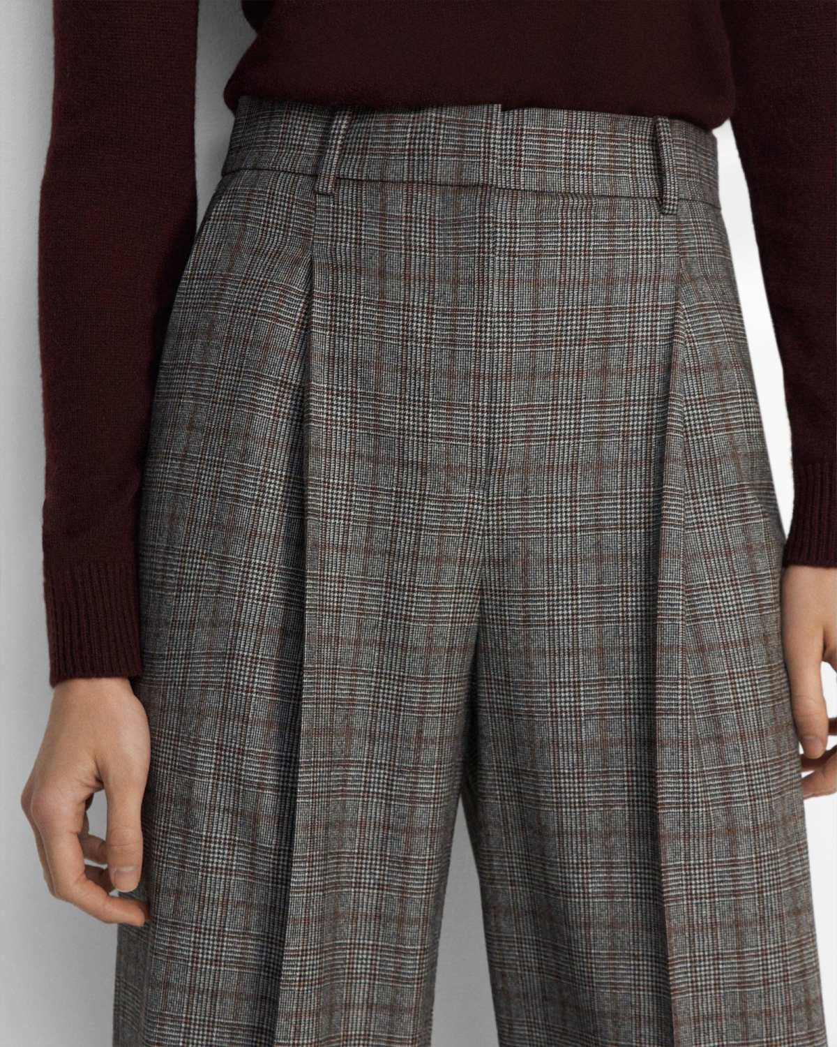 Theory Checked Tailored Trousers In Gray
