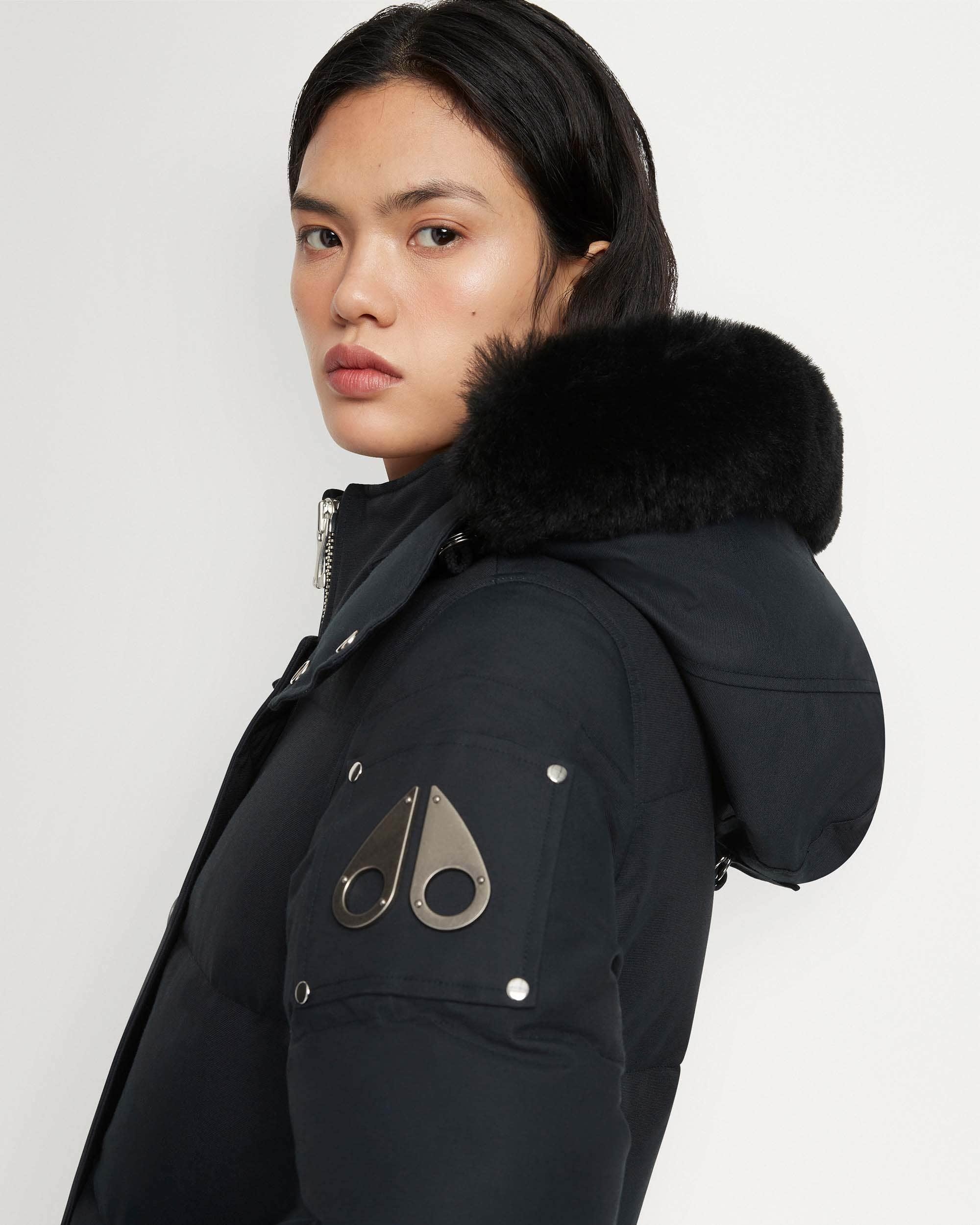 Moose Knuckles Padded Black Jacket With High Collar And Detachable Hood