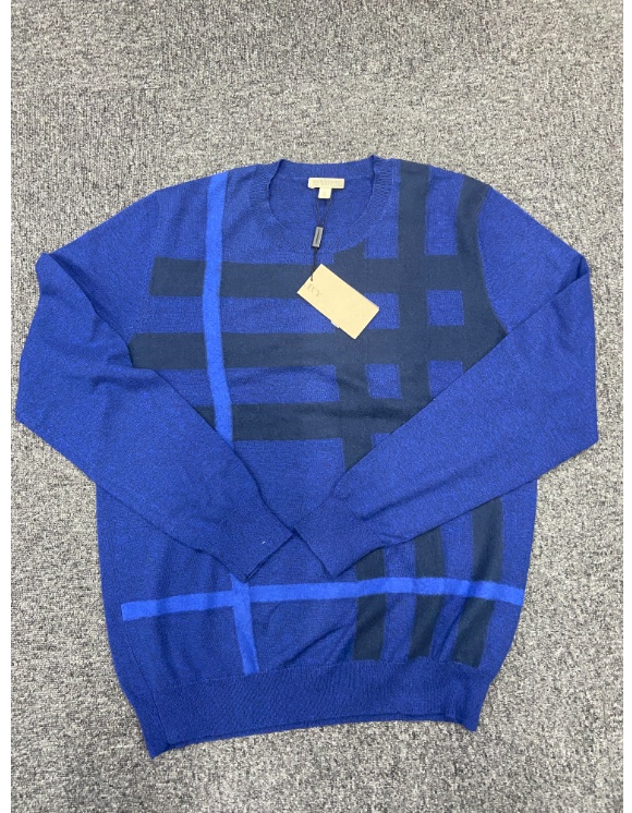 Burberry Checkered Detail Knitted Pullover In Blue