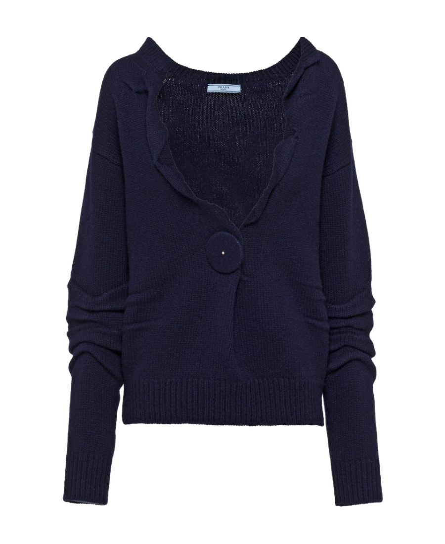Prada Cashmere V-neck Jumper In Blue