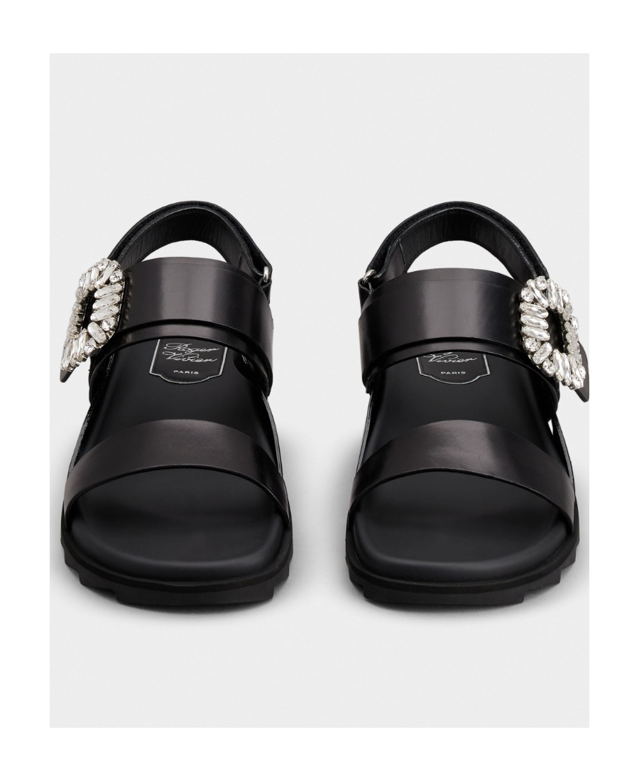 Roger Vivier Slidy Viv Crystal-embellished Leather Slingback Sandals In Black