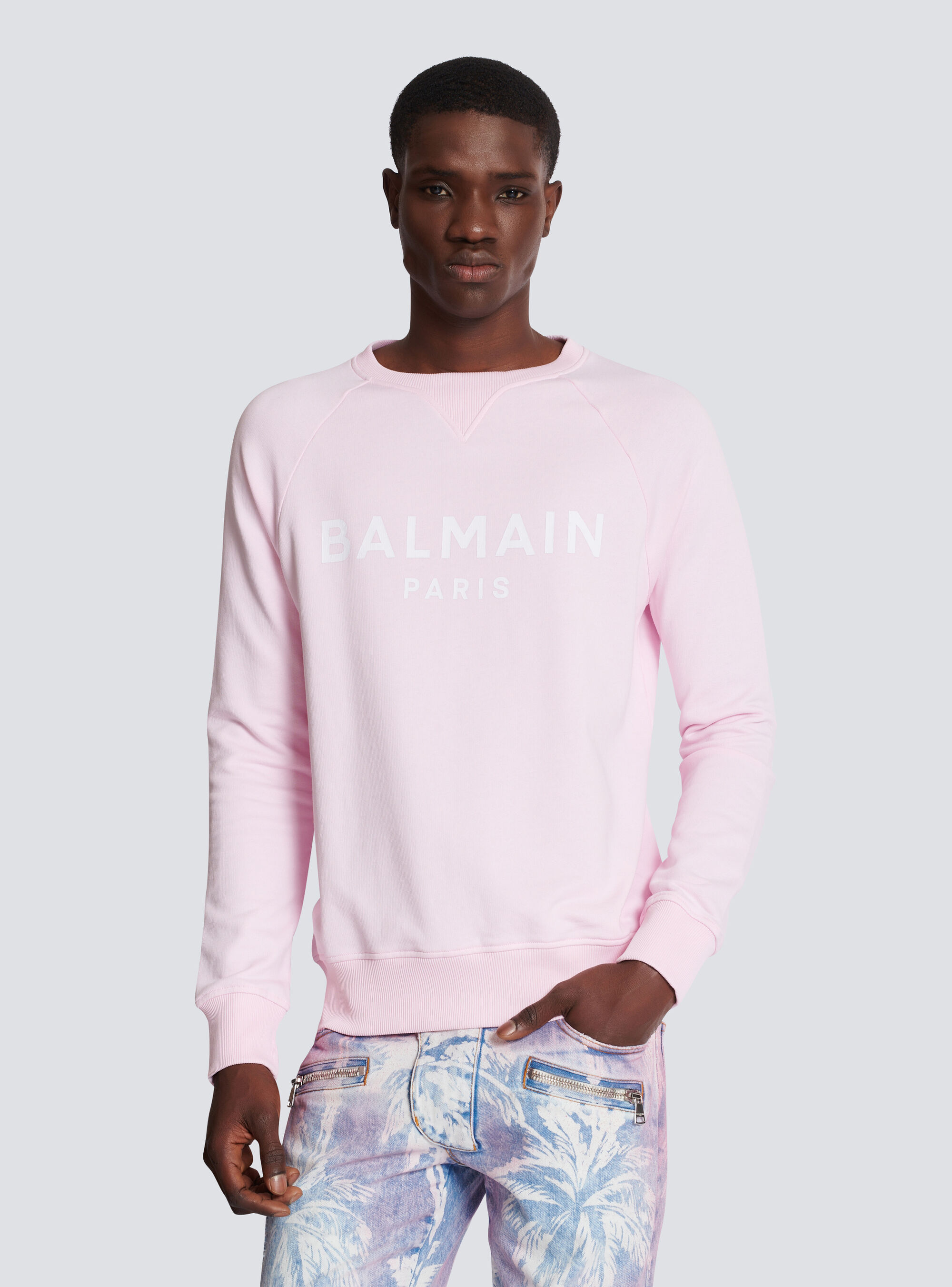 Shop Balmain Paris Printed Sweatshirt In Purple