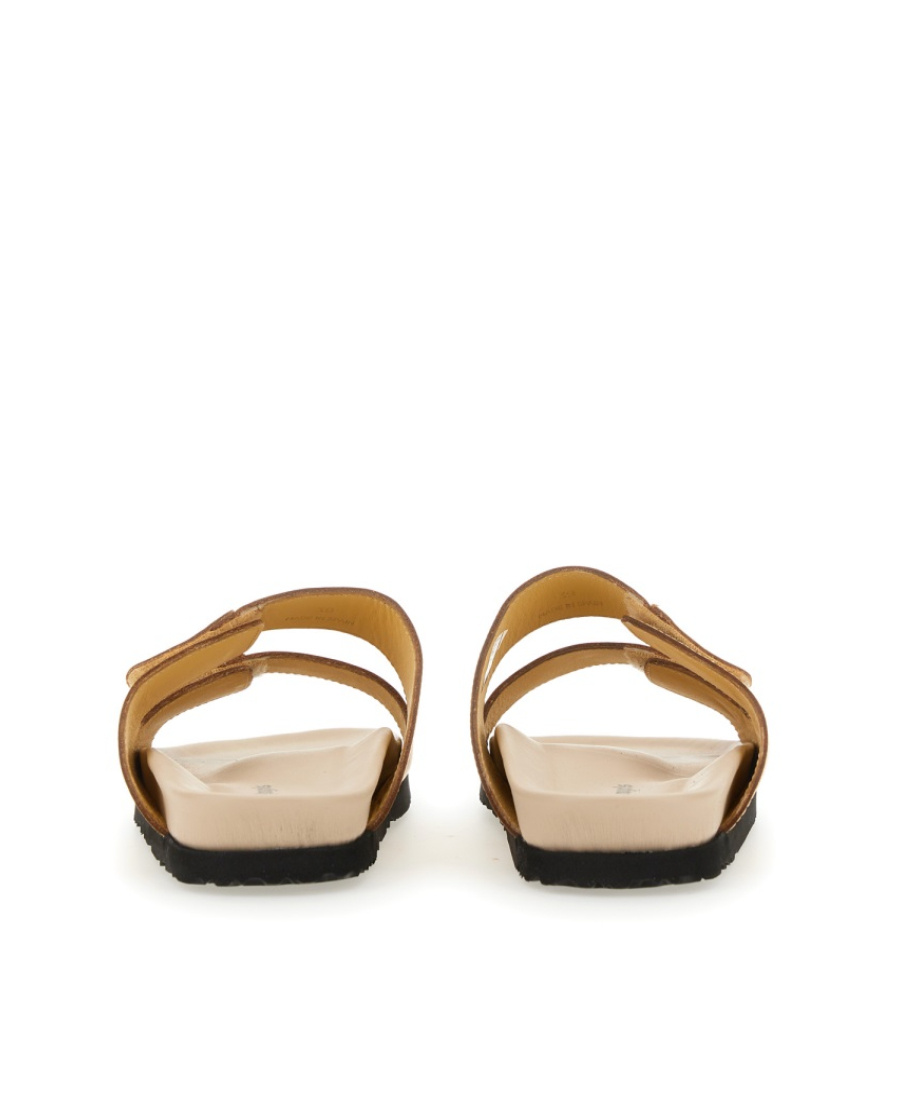Palm Angels Logo-print Leather Slides In Nude