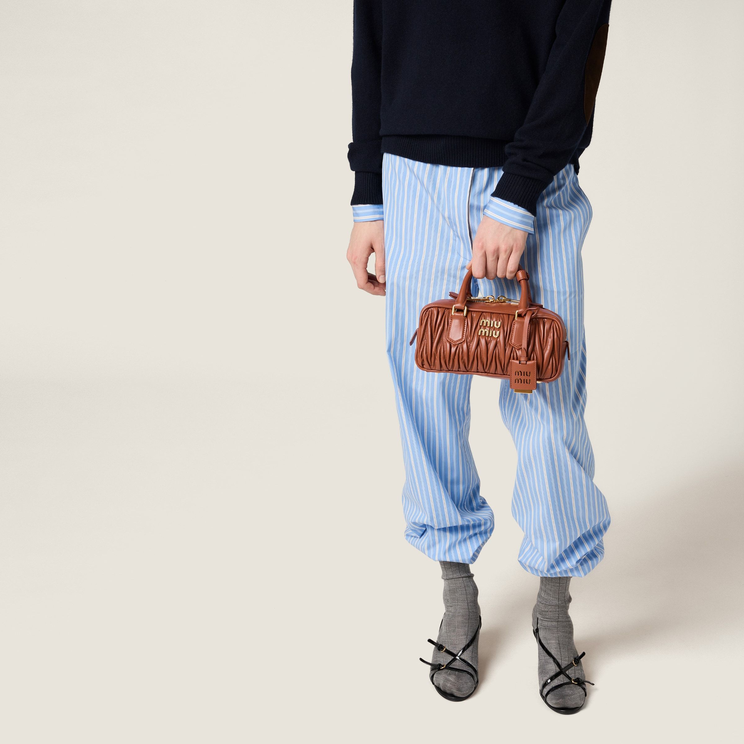 Miu Miu Arcadie Matelassé Nappa Leather Shoulder Bag In Brown
