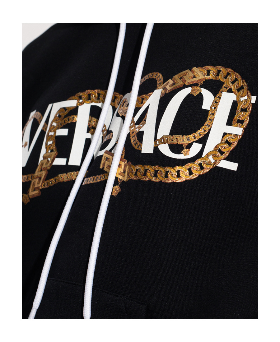 Versace Logo-print Hoodie In Black