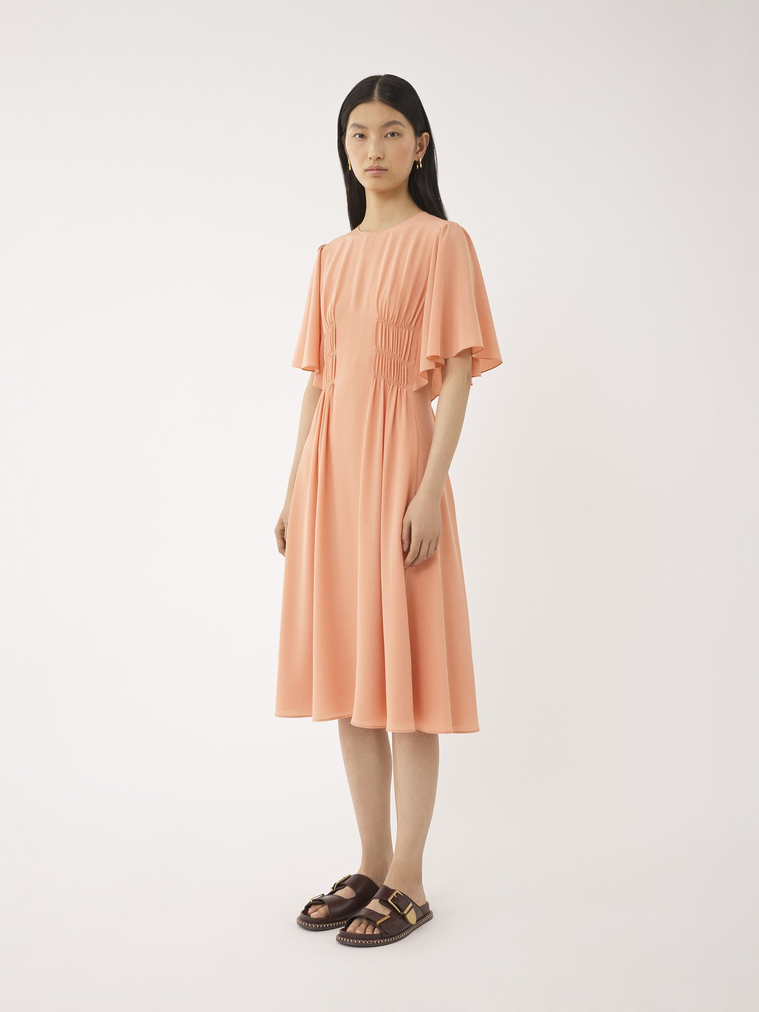 Shop Chloé Silk Midi Dress In Nude