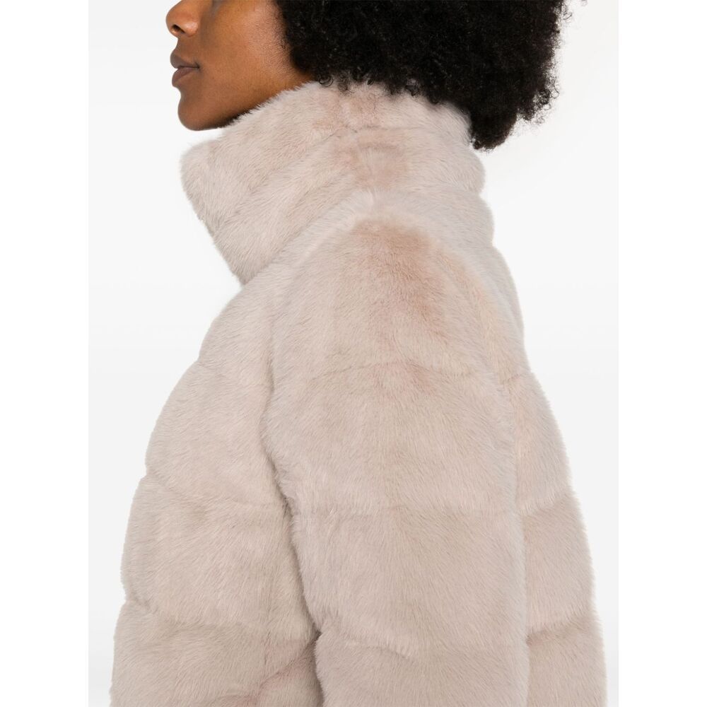 Herno Faux Fur Down Jacket With High Collar In Nude