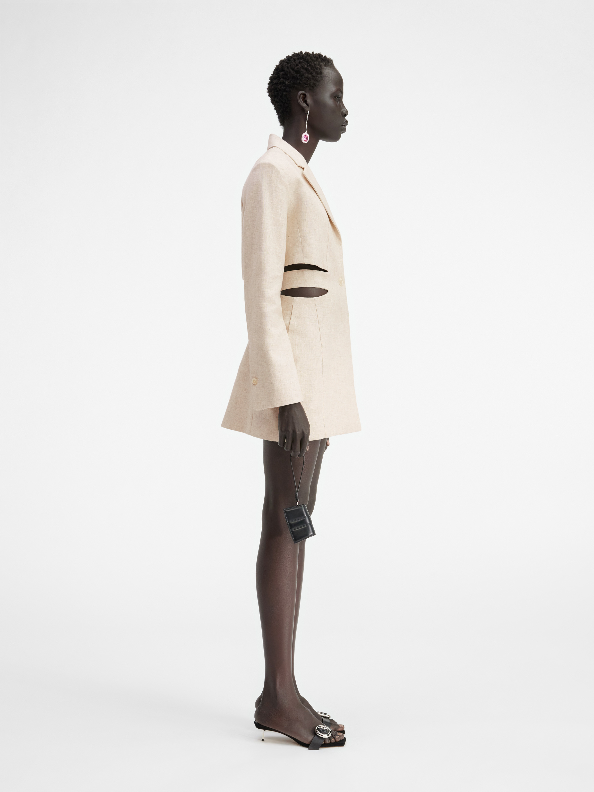 Jacquemus Bari Cutout Woven Mini Dress In White