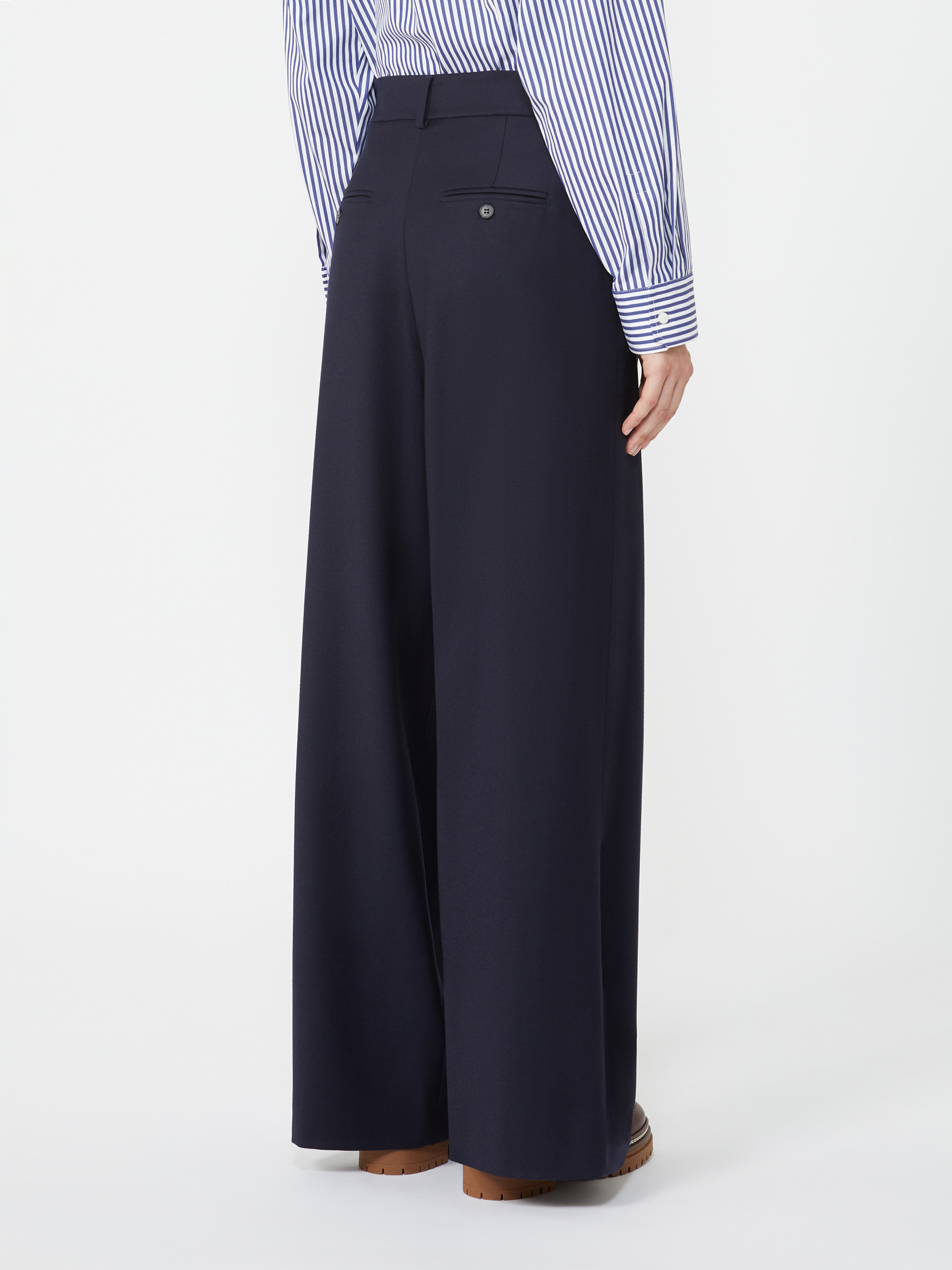 Weekend Max Mara Wool Flannel Wide-leg Pants In Blue