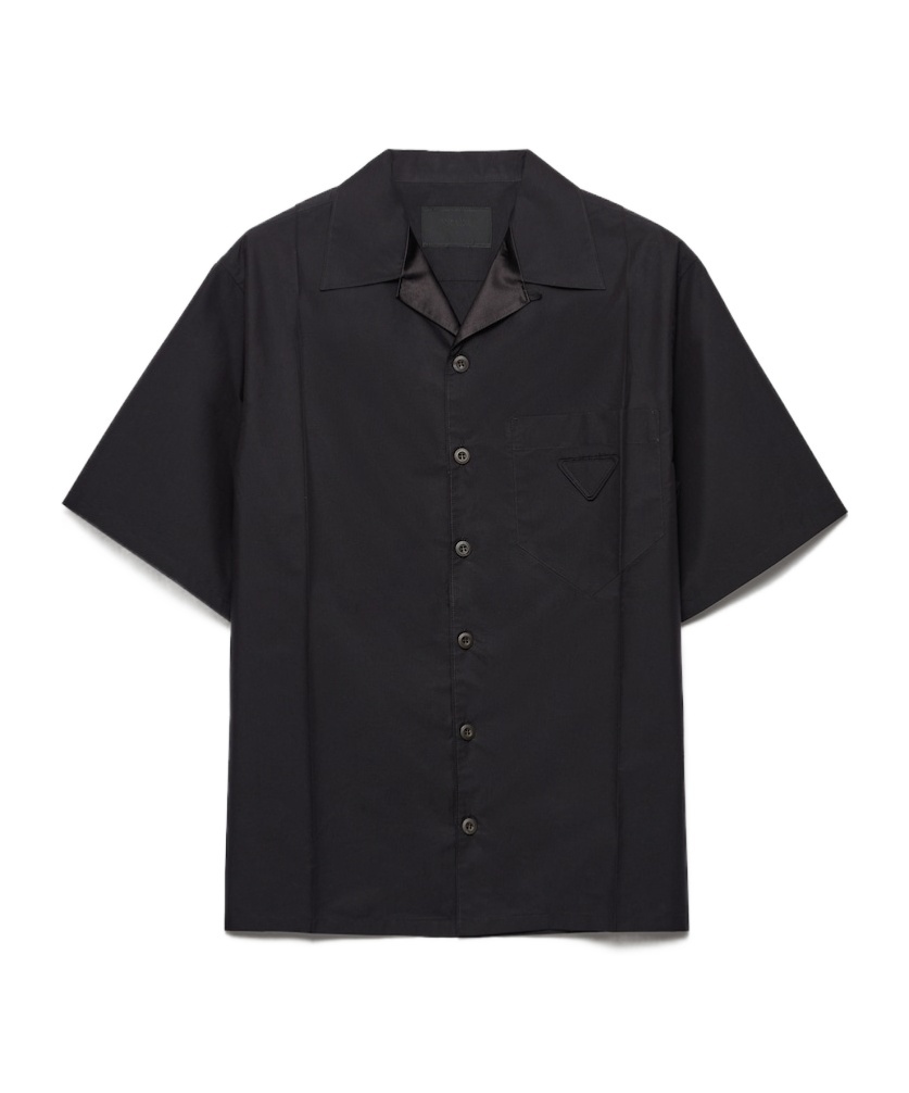 Prada Technical Cotton Short-sleeved Shirt In Black