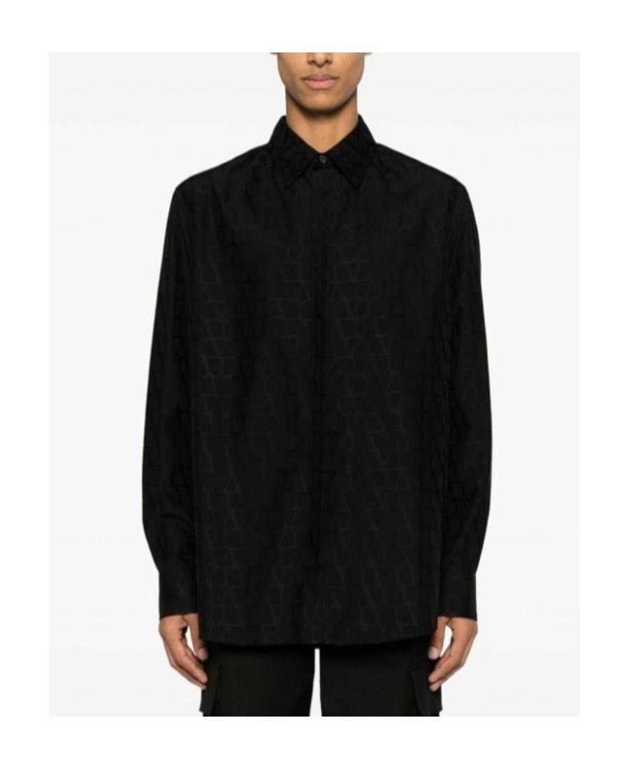 Valentino Monogram-jacquard Cotton Shirt In Black
