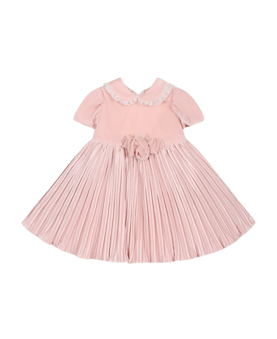 Monnalisa Short-sleeve Pleated Dress In Pink