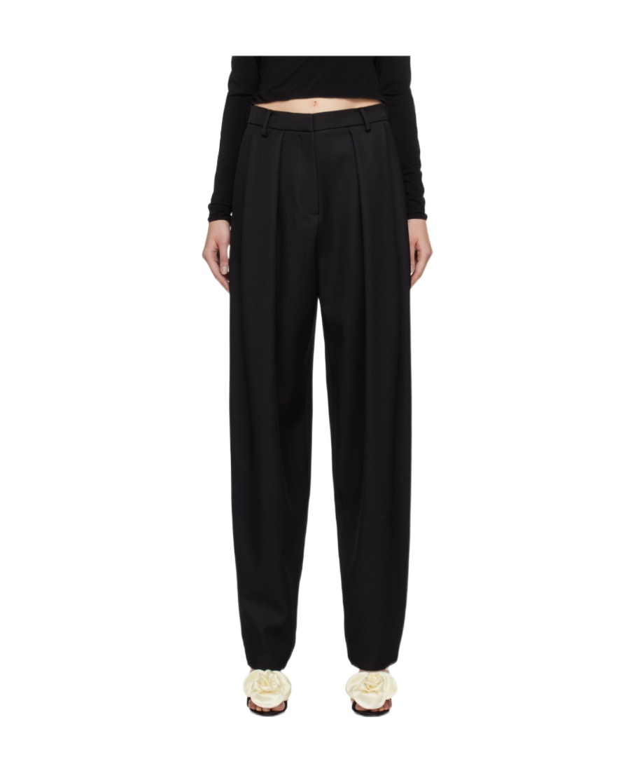 Shop Magda Butrym Wool Pleated Casual Trousers In Black