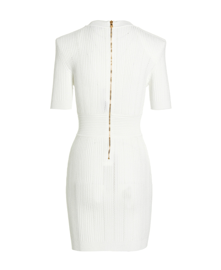 Balmain Ribbed-knit Mini Dress In White