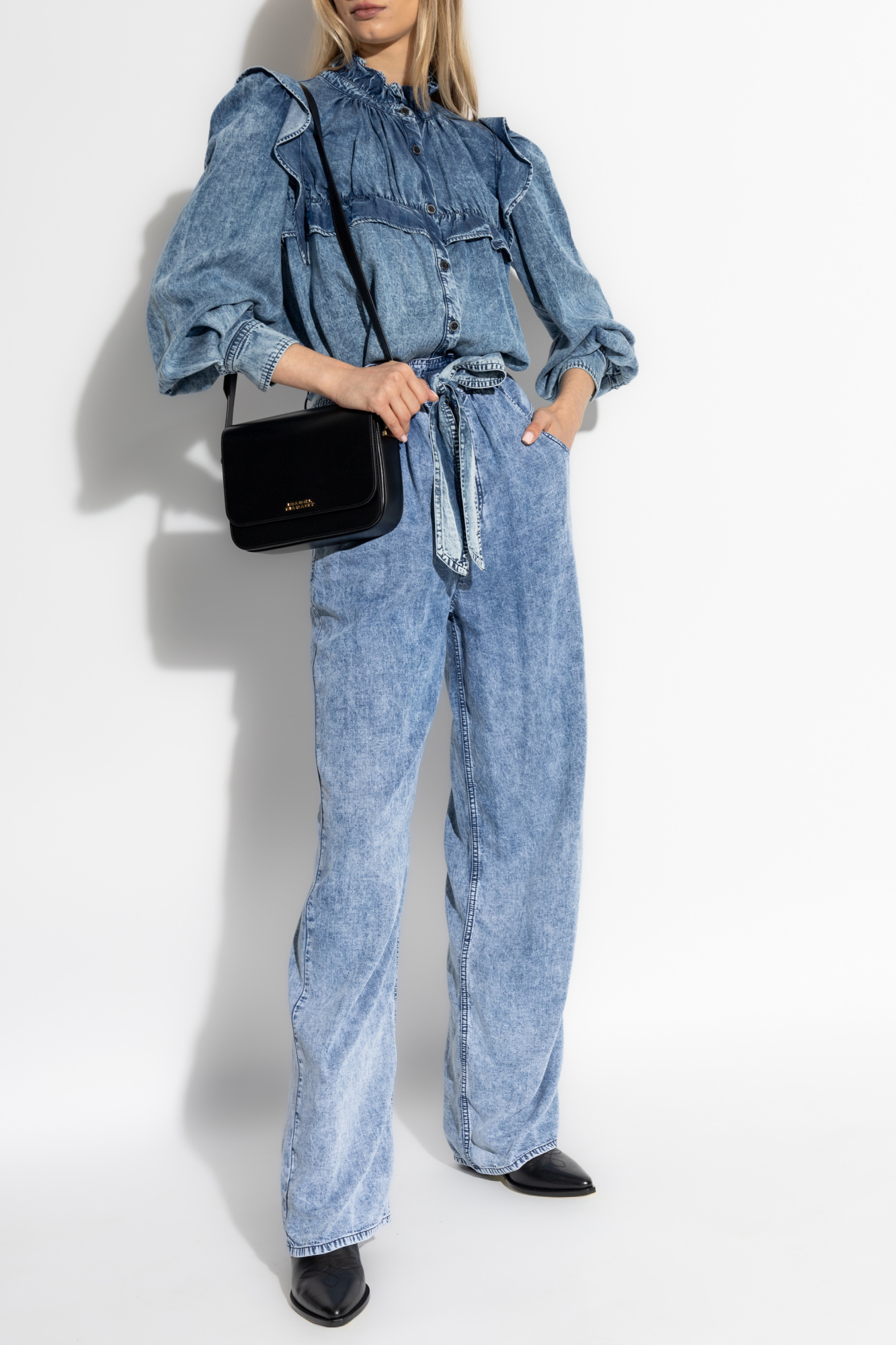 Isabel Marant Étoile Denim-effect High-waist Wide-leg Trousers In Blue