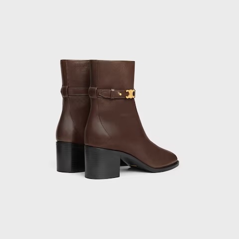 Celine Garance Triomphe Strap Boot In Calfskin In Brown