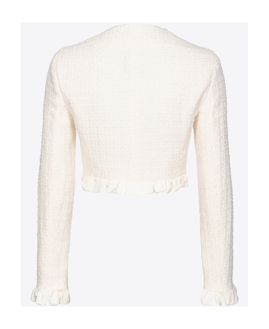 Pinko Ruffle-detail Cropped Tweed Jacket In White