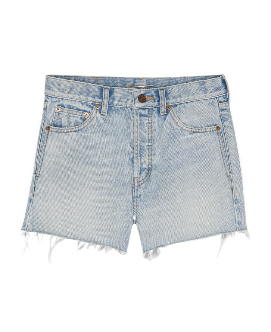 Saint Laurent Raw-hem Denim Shorts In Blue