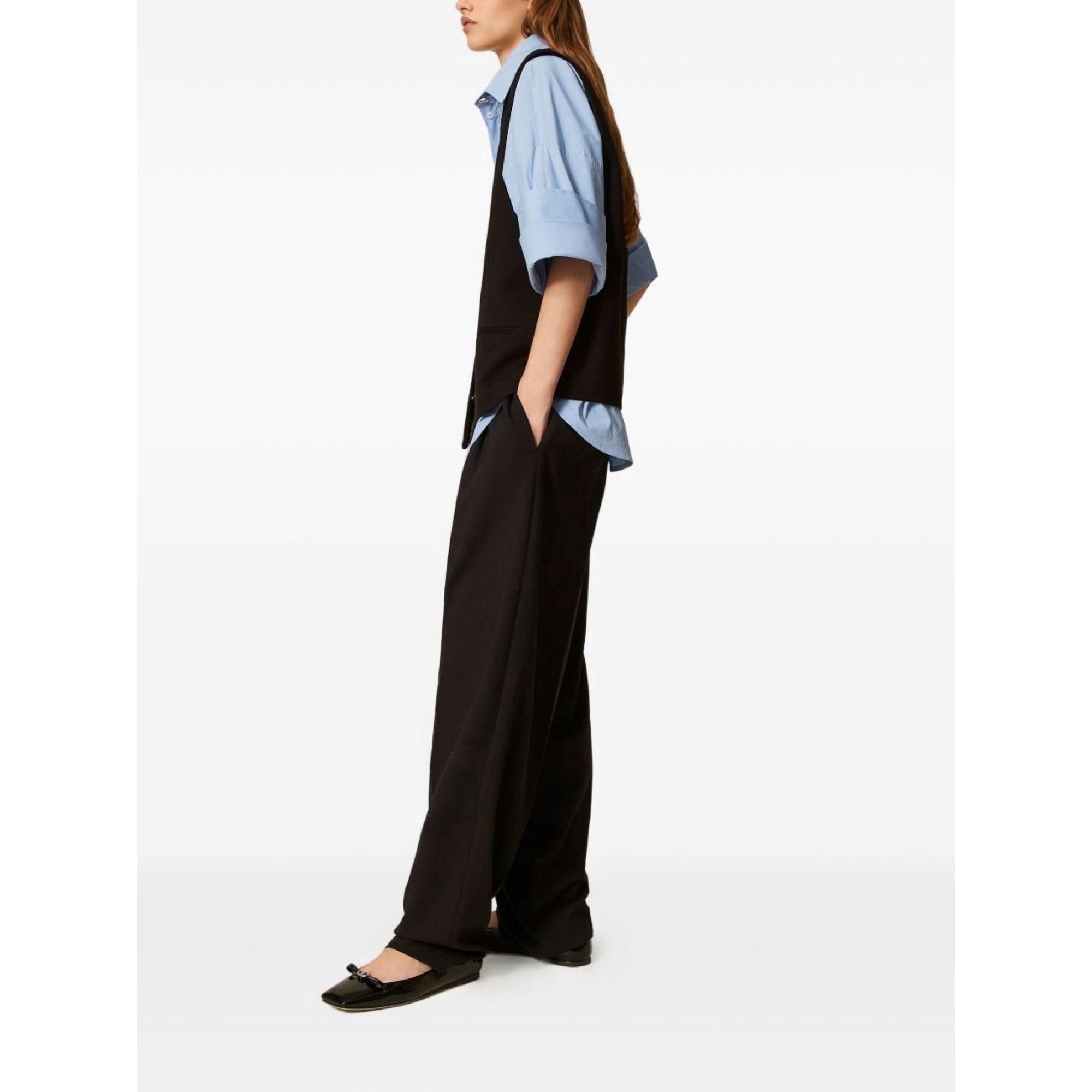 Twinset Tailored Wide-leg Trousers With Front Pleats In Black
