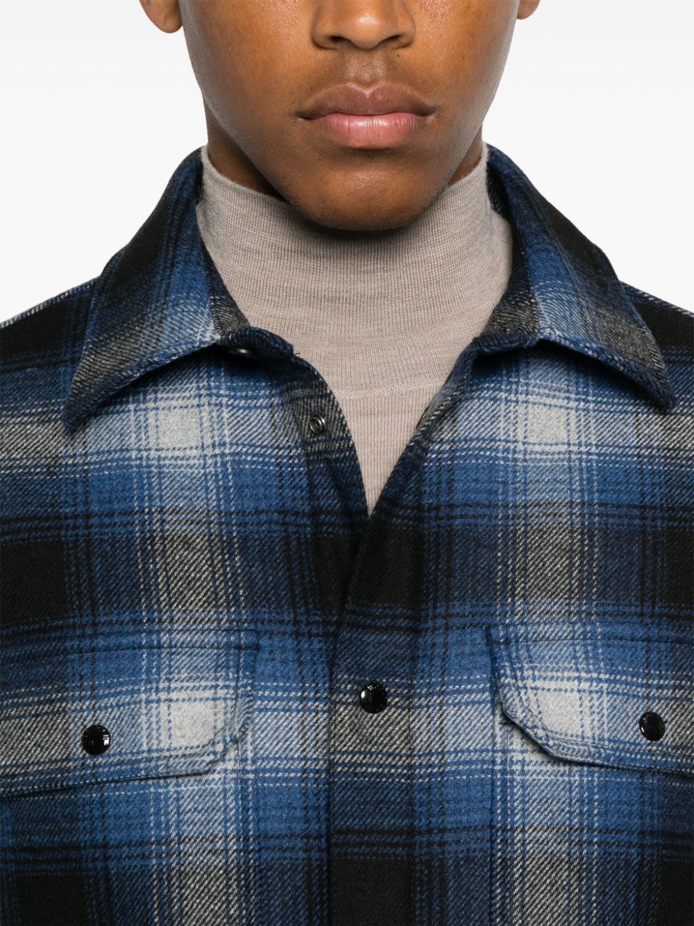 Woolrich Checked Italian Wool Blend Alaskan Padded Overshirt In Black
