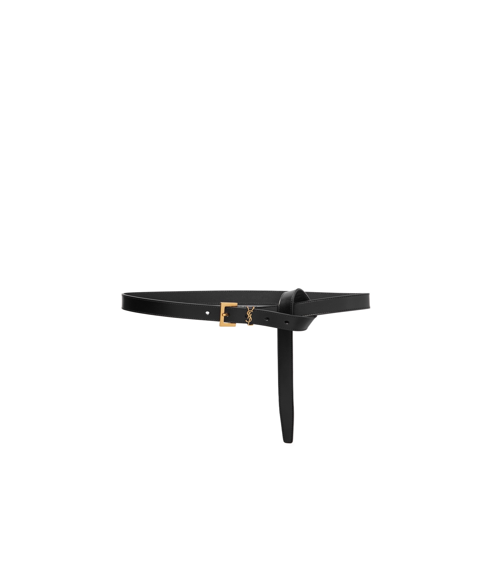 Saint Laurent Cassandre Embellished Knotted Leather Belt In Black