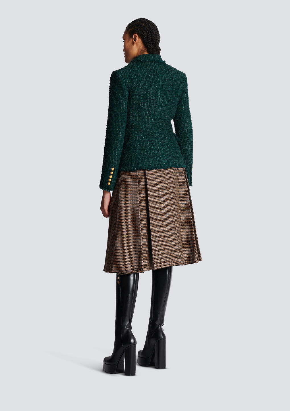 Balmain Tweed Double-breasted Blazer Jacket In Green