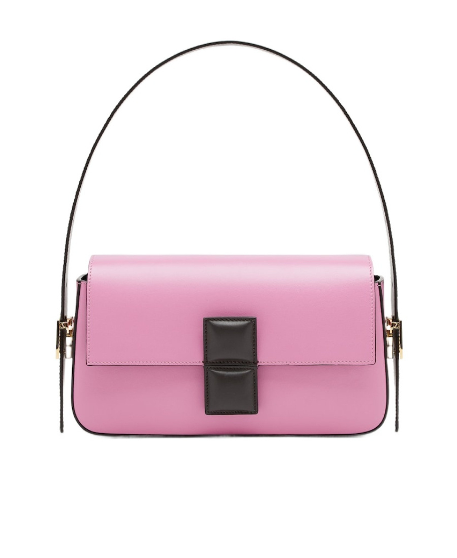 Shop Fendi Pink And Dark Brown Colour-block Leather Bag