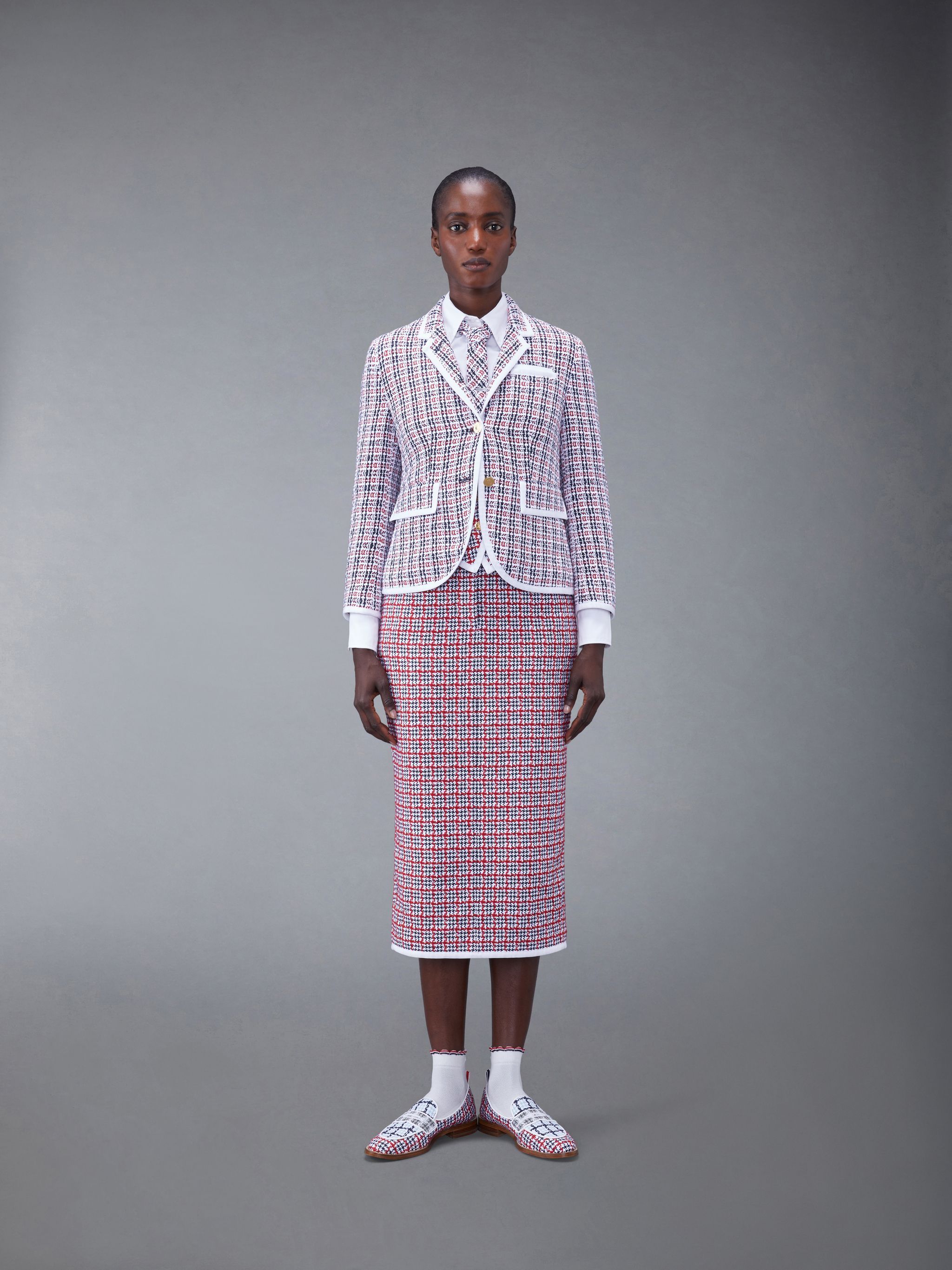 Thom Browne Check-pattern Tweed Jacket In Multicolor