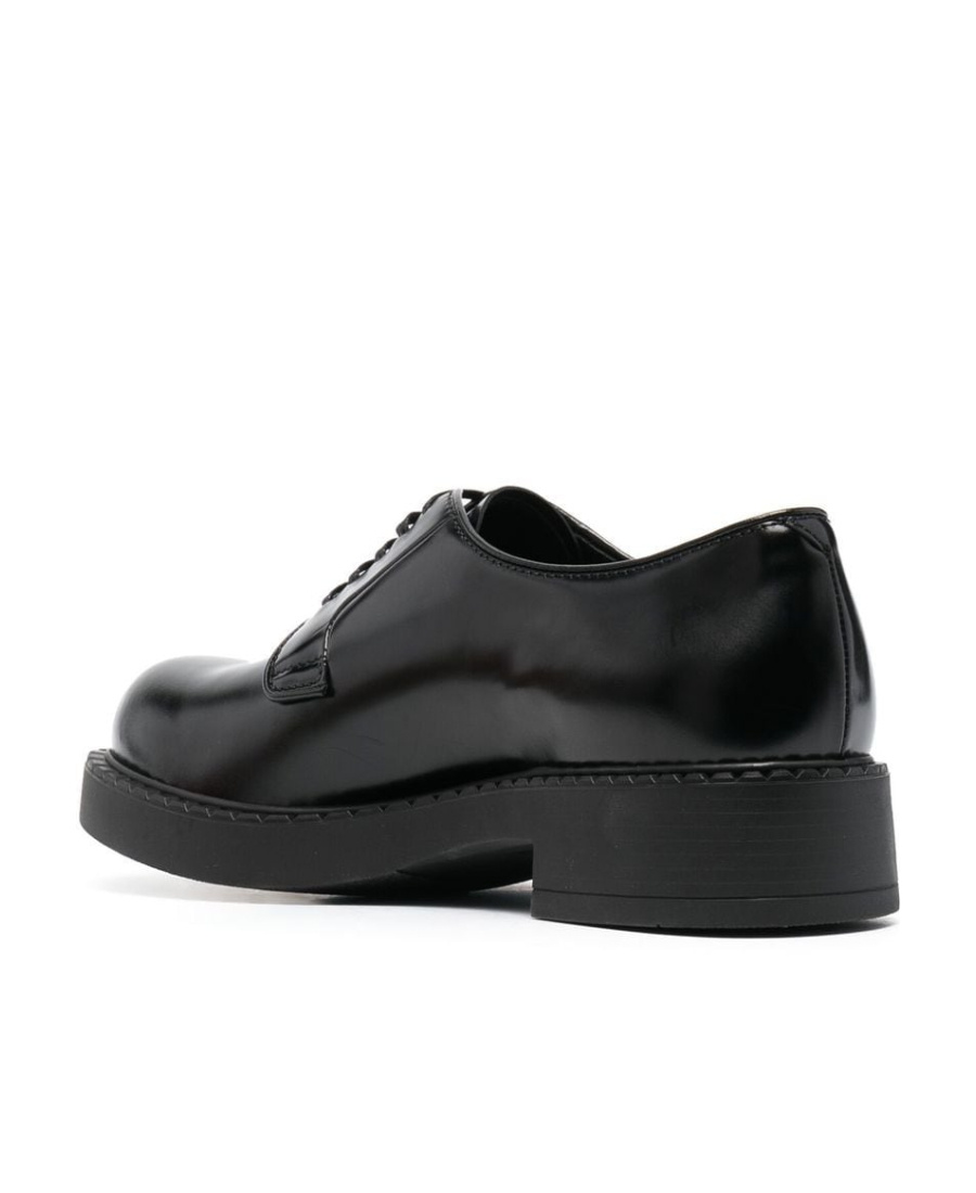 Prada Lace-up Leather Derbies In Black