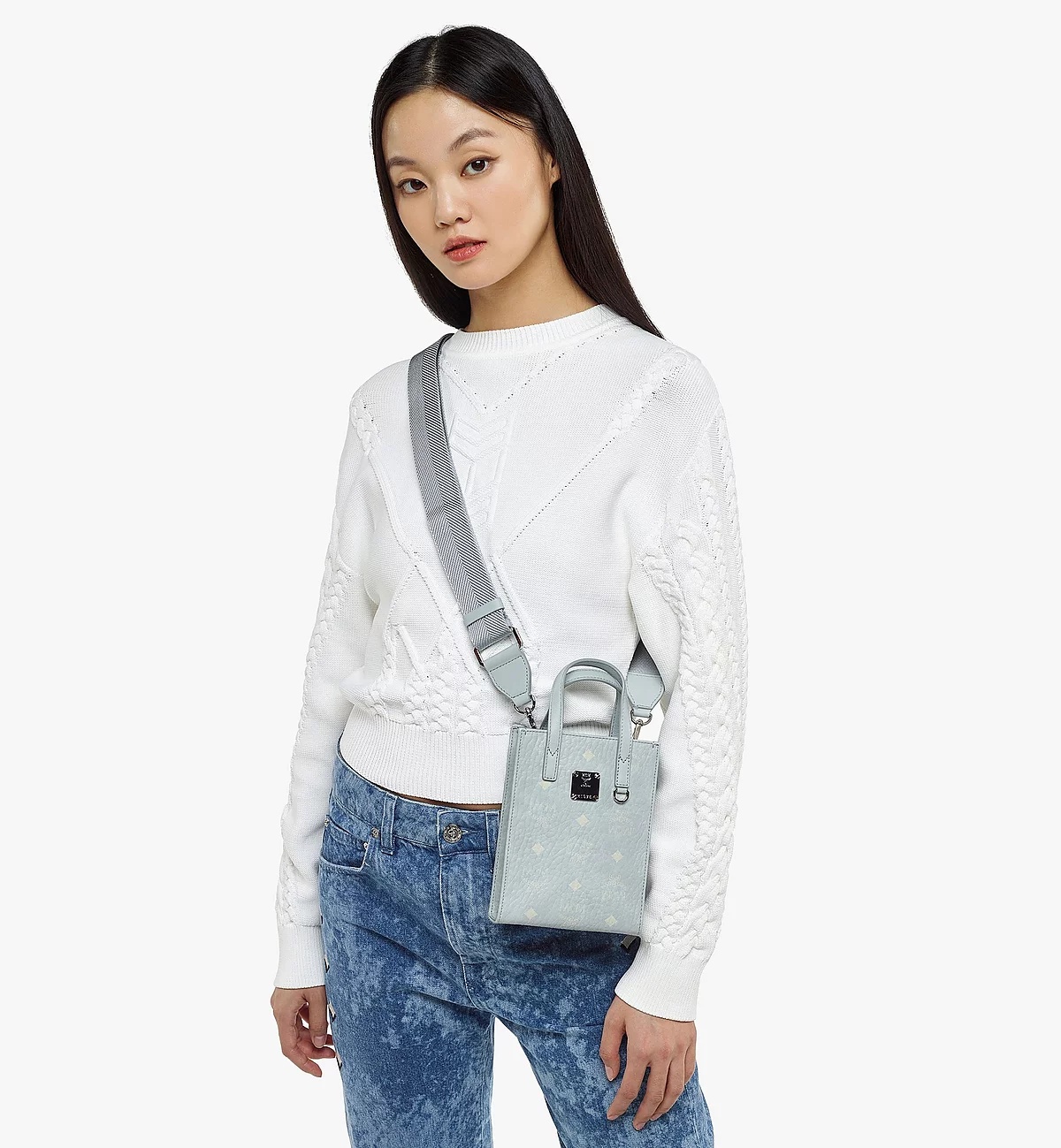 Mcm Aren Visetos Shoulder Bag In Gray