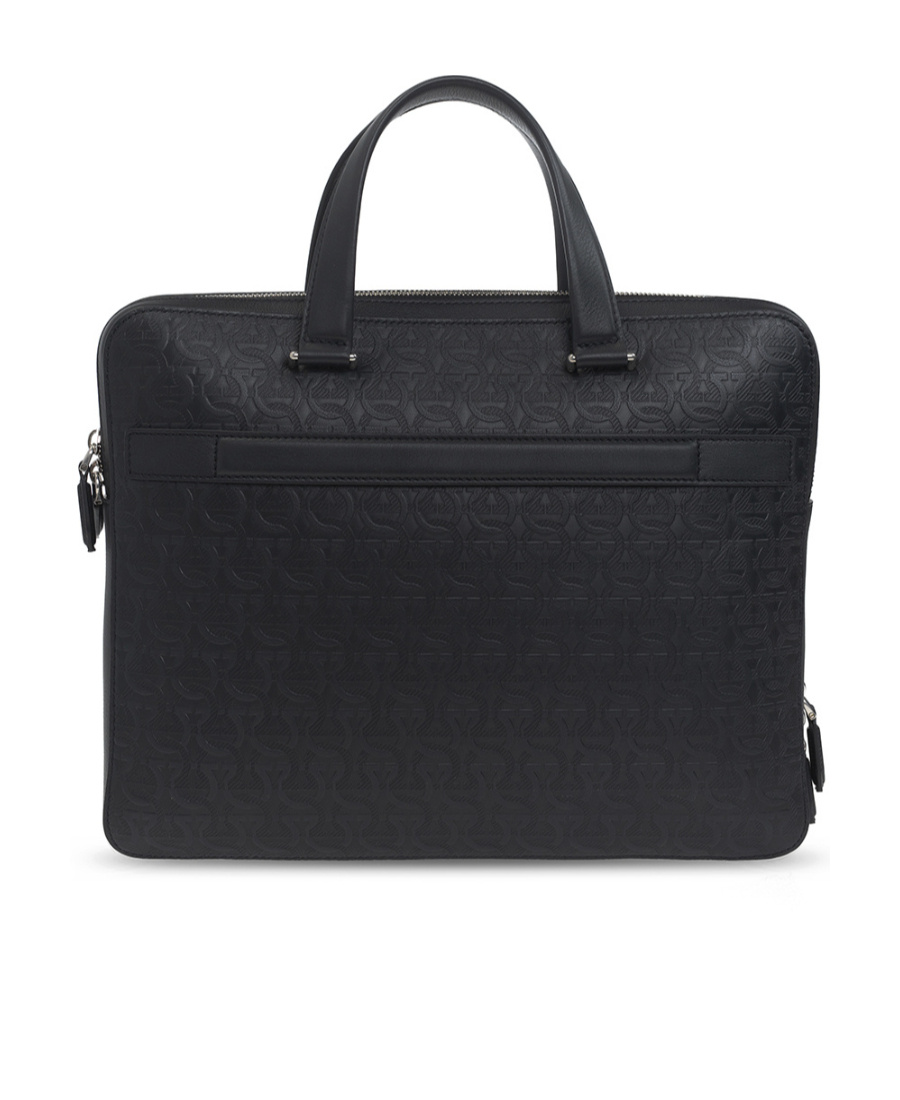 FERRAGAMO BLACK LOGO LEATHER BRIEFCASE