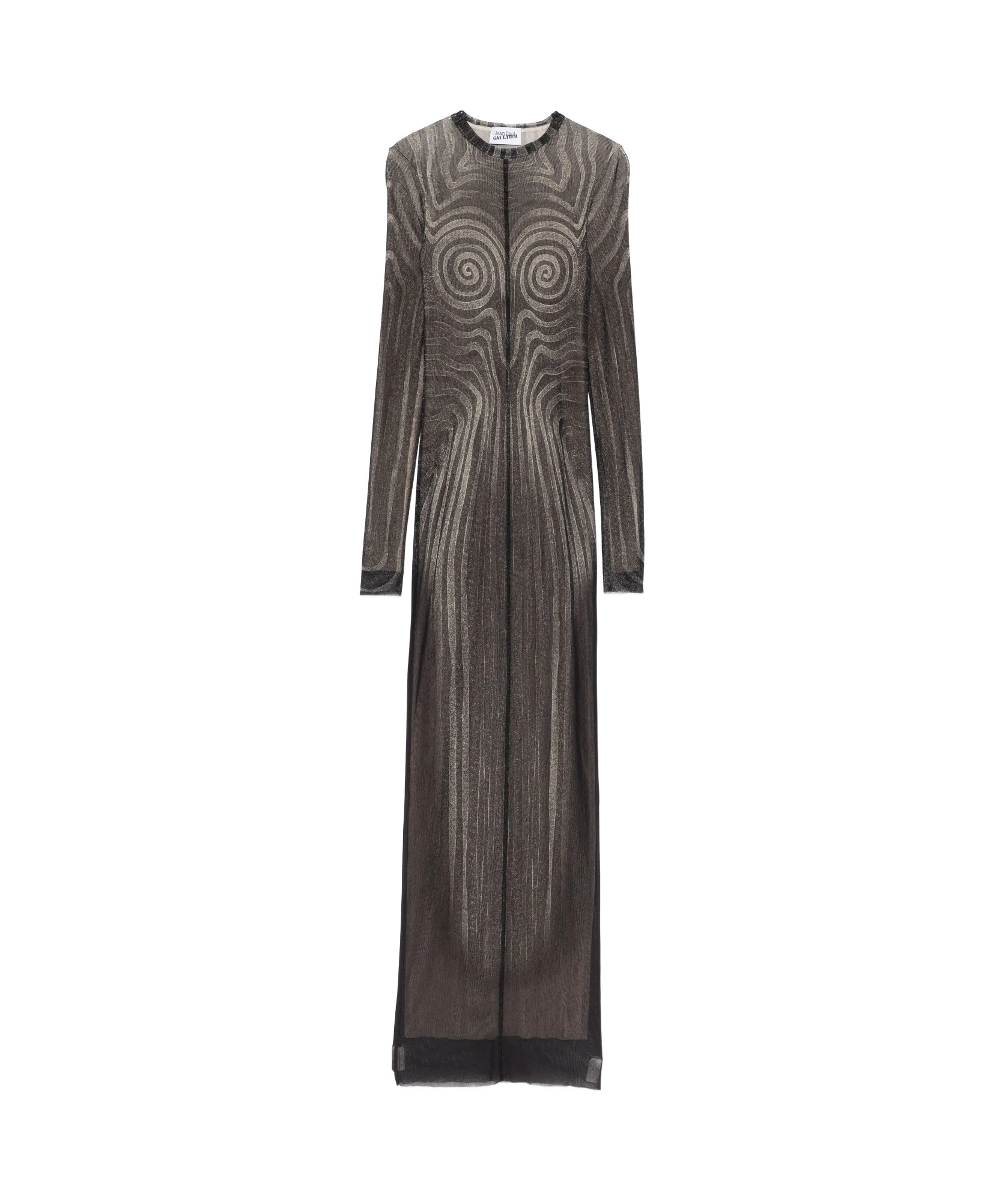Shop Jean Paul Gaultier Spiral-print Mesh Maxi Dress In Black