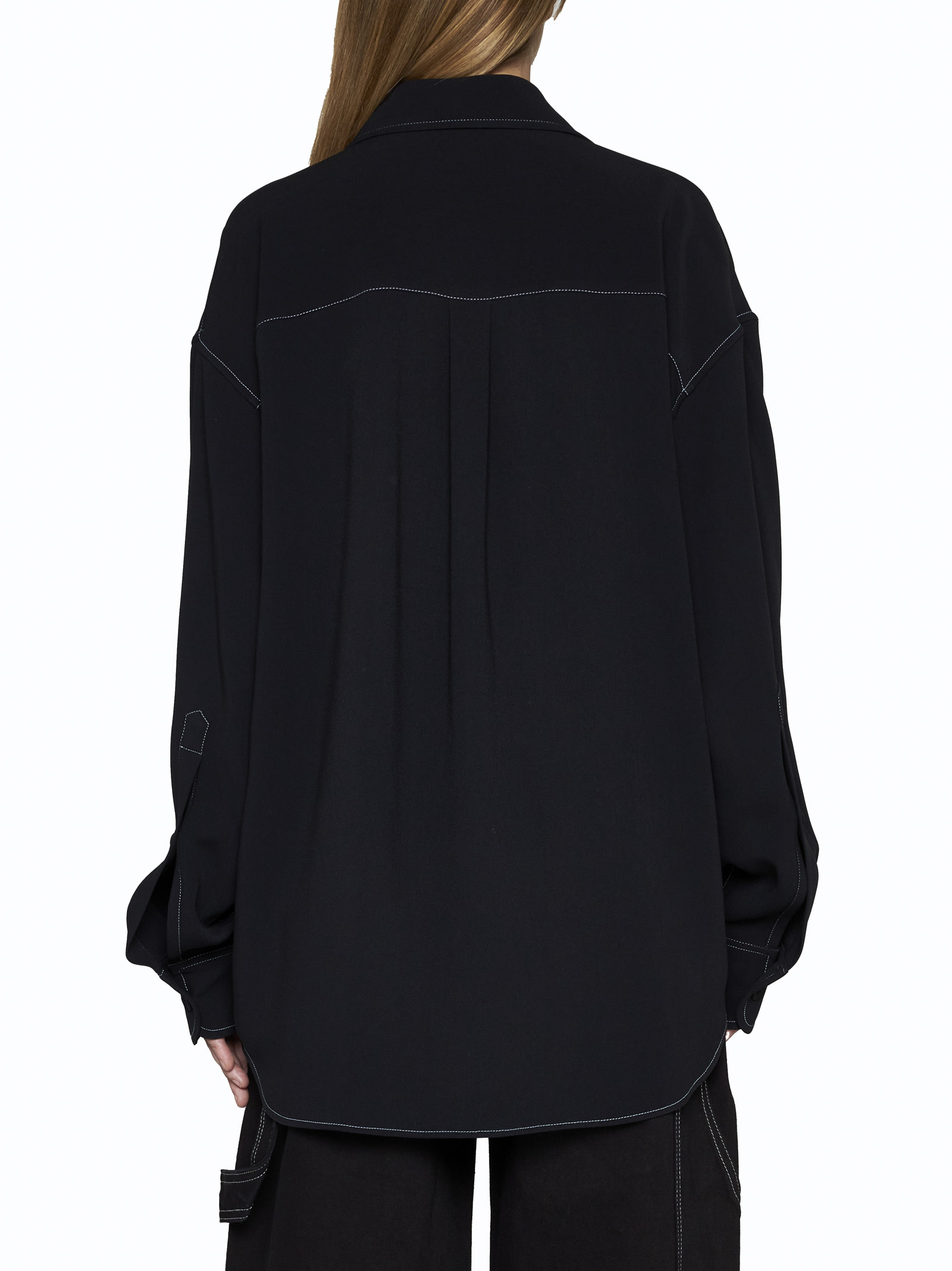 Stella Mccartney Contrast-stitching Long-sleeve Shirt In Black