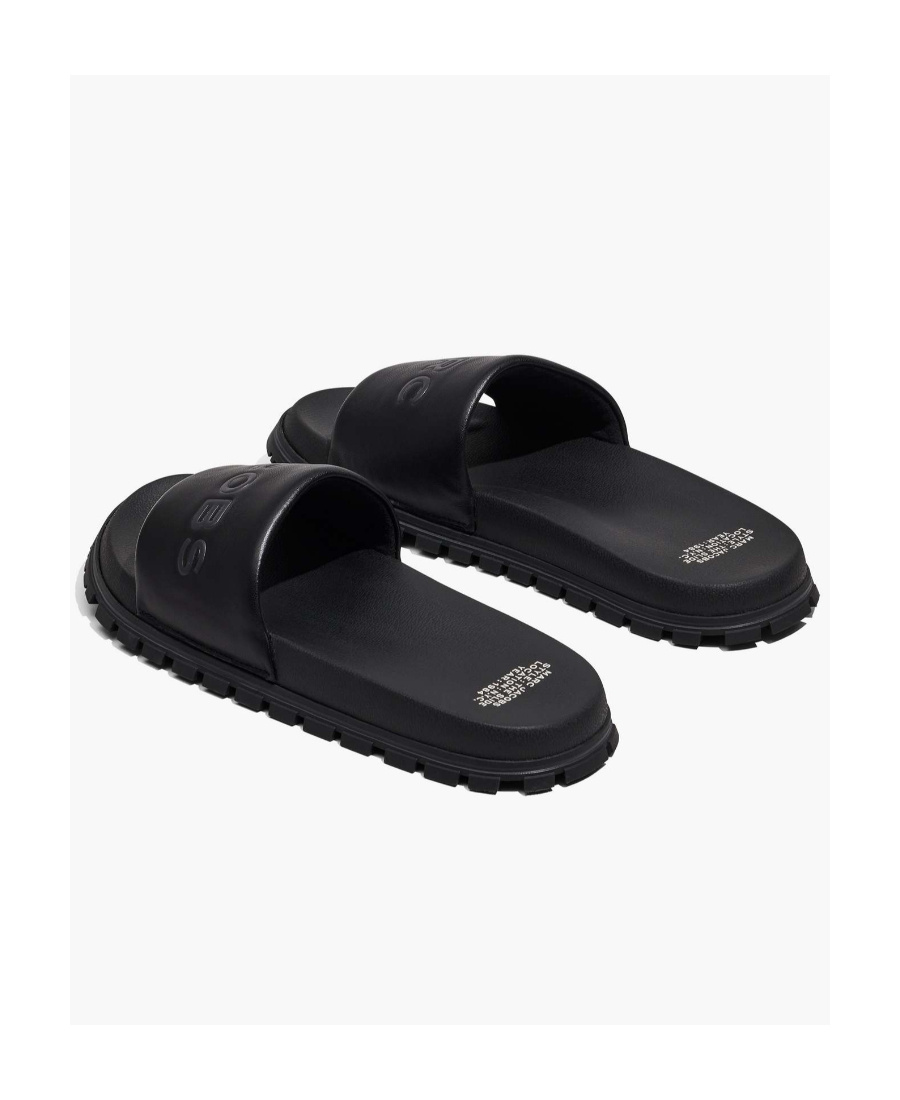 Marc Jacobs Logo-embossed Leather Slides In Black