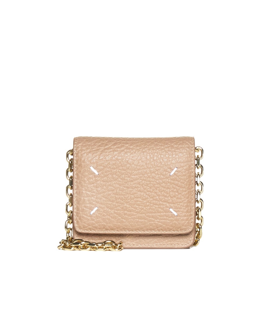 Maison Margiela Leather Wallet On Chain Small Bag In Nude