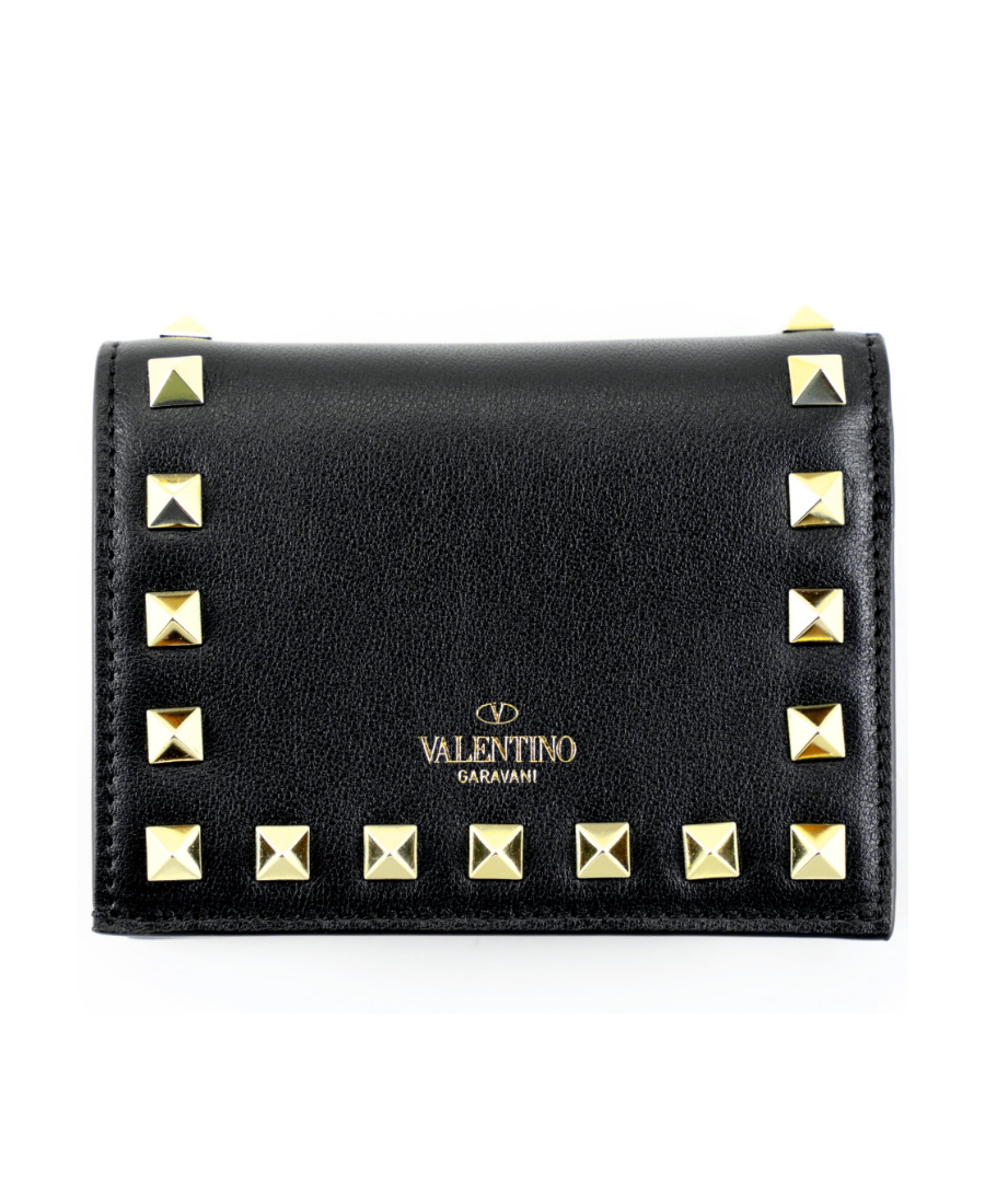 Valentino Rockstud Leather Card Holder In Black