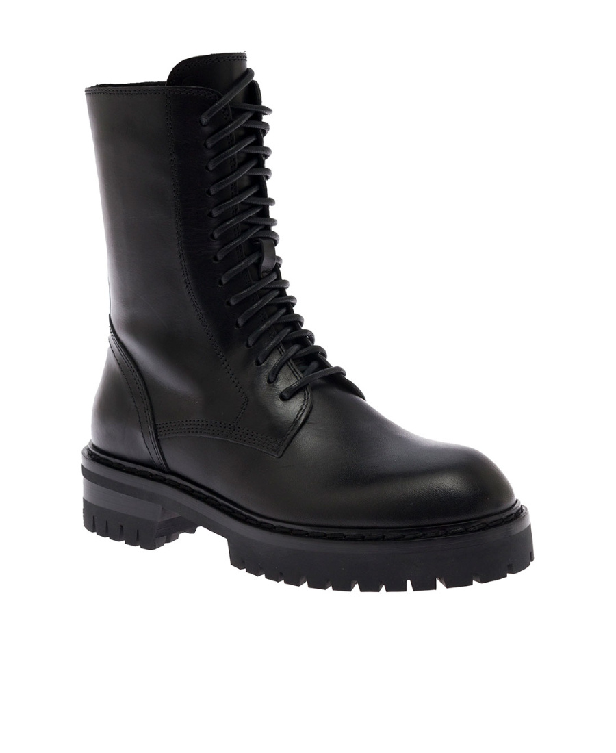 Ann Demeulemeester Black Lace-up Combat Boots In Leather Woman  In Black