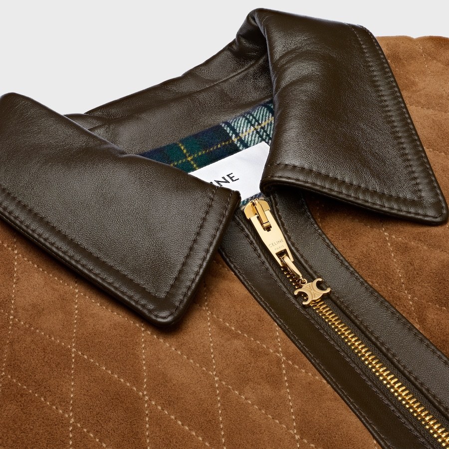 Celine Quilted Jacket In Suede In Brown