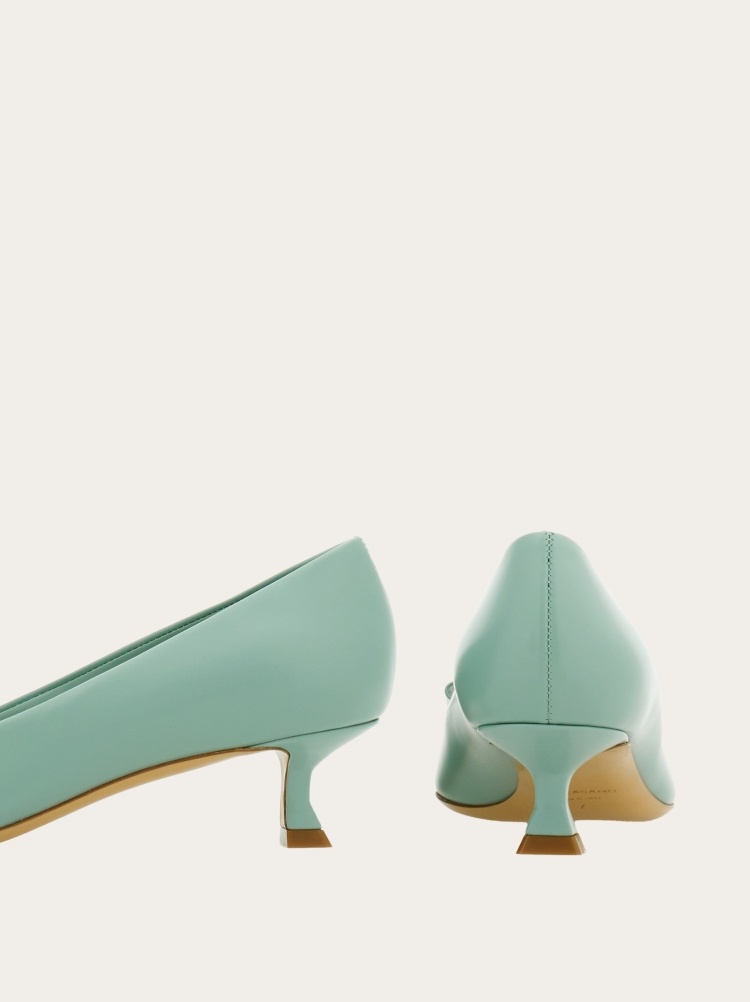 Ferragamo Zelma Pointed Toe Kitten Heel Pumps In Green