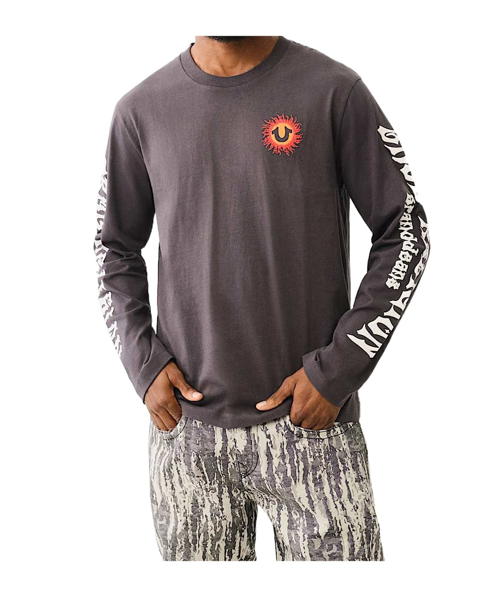 True Religion Blazing Horseshoe Long Sleeve Tee In Gray