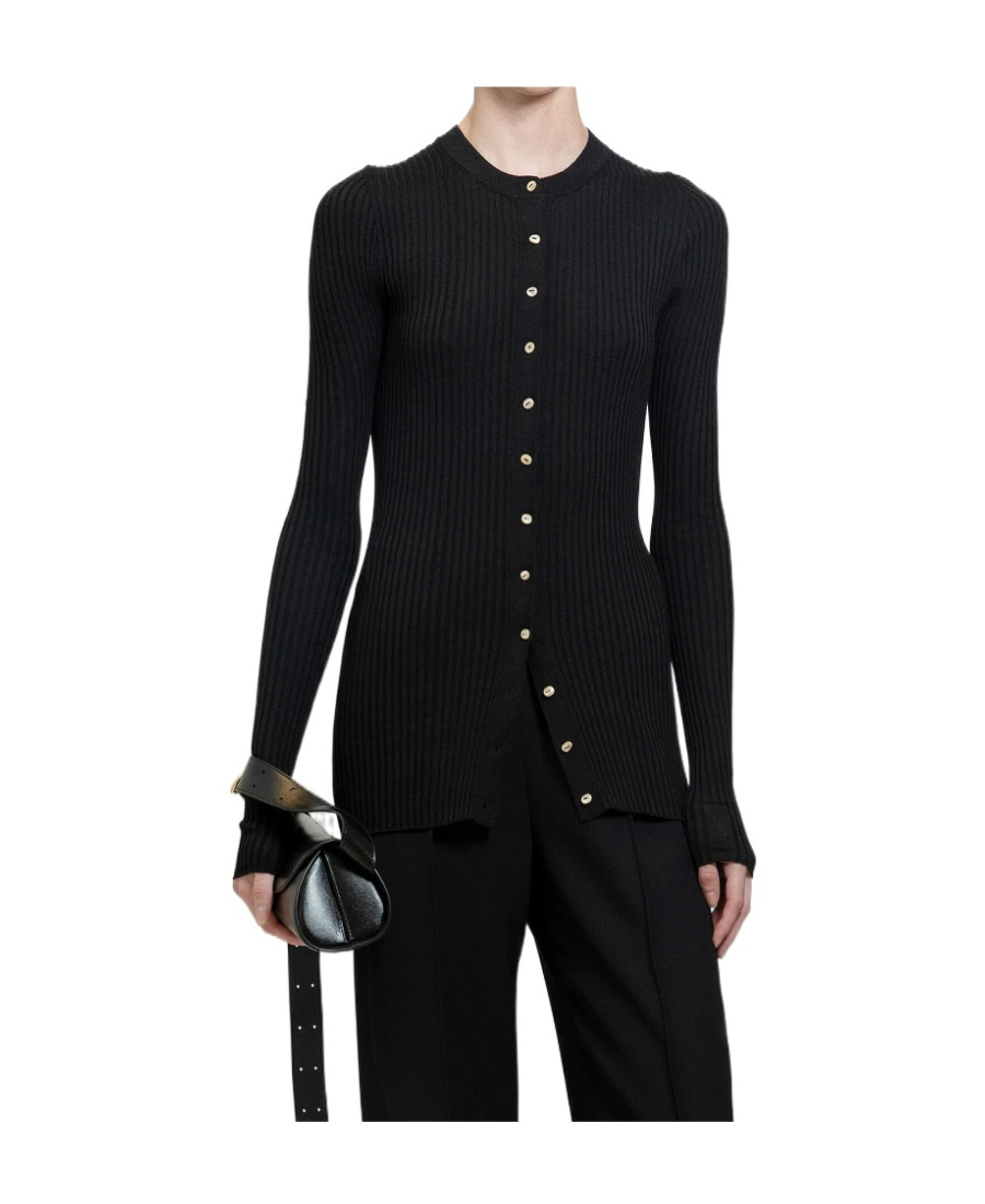 Jil Sander Round Neck Ribbed Cardigan In Black