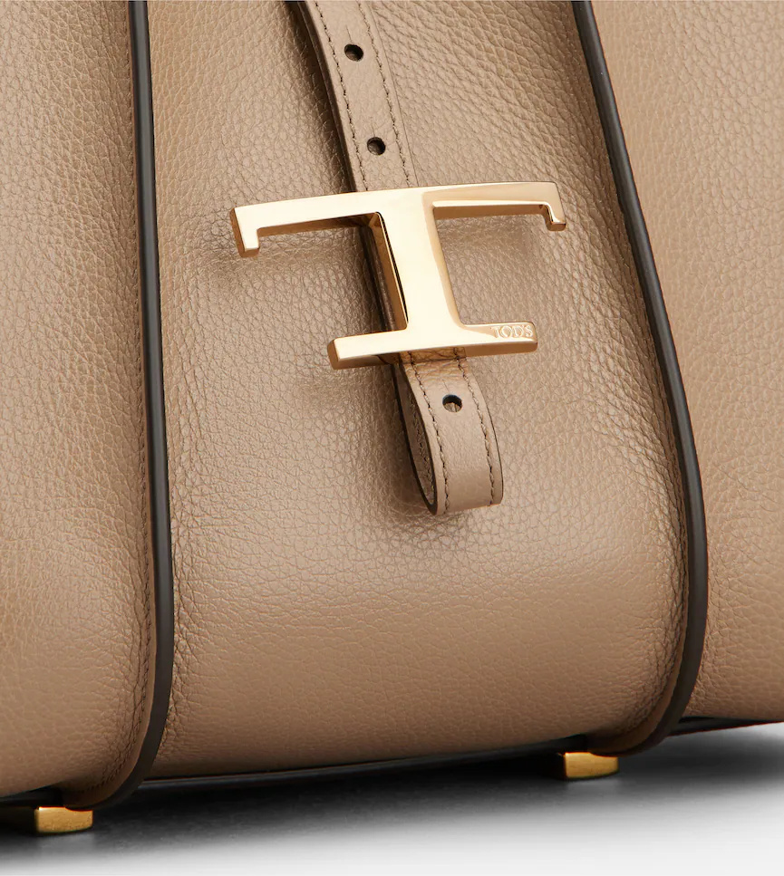 Tod's T Timeless Mini Leather Shoulder Bag In Sand